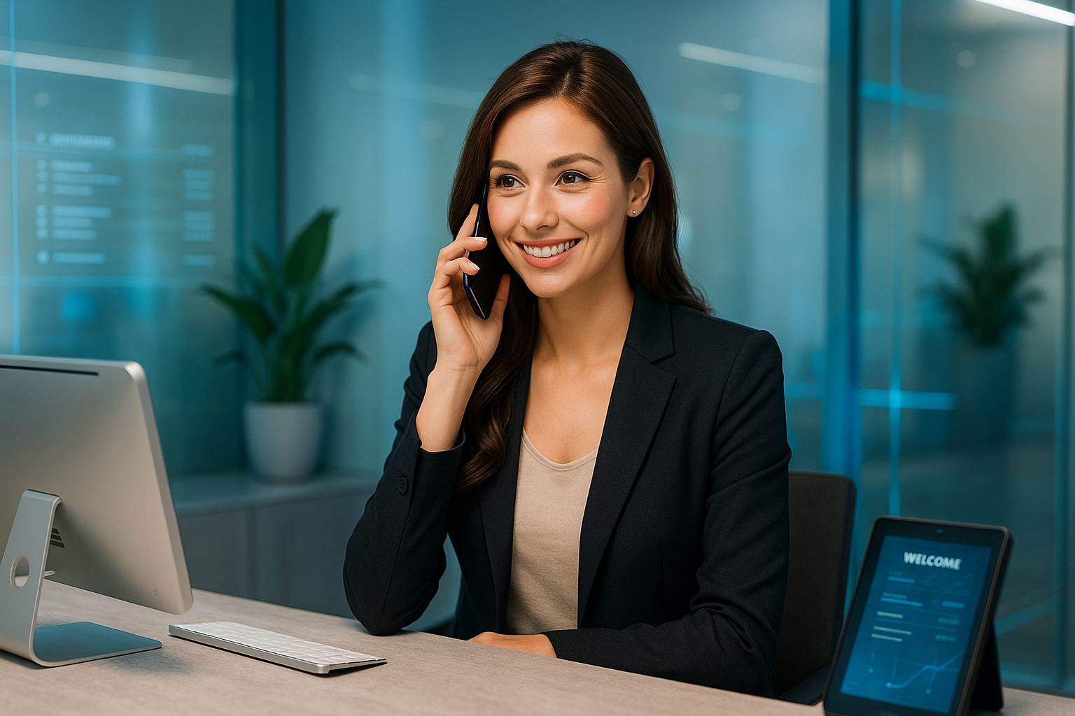 KI Telefonassistentin im Gespräch mit einem Kunden.